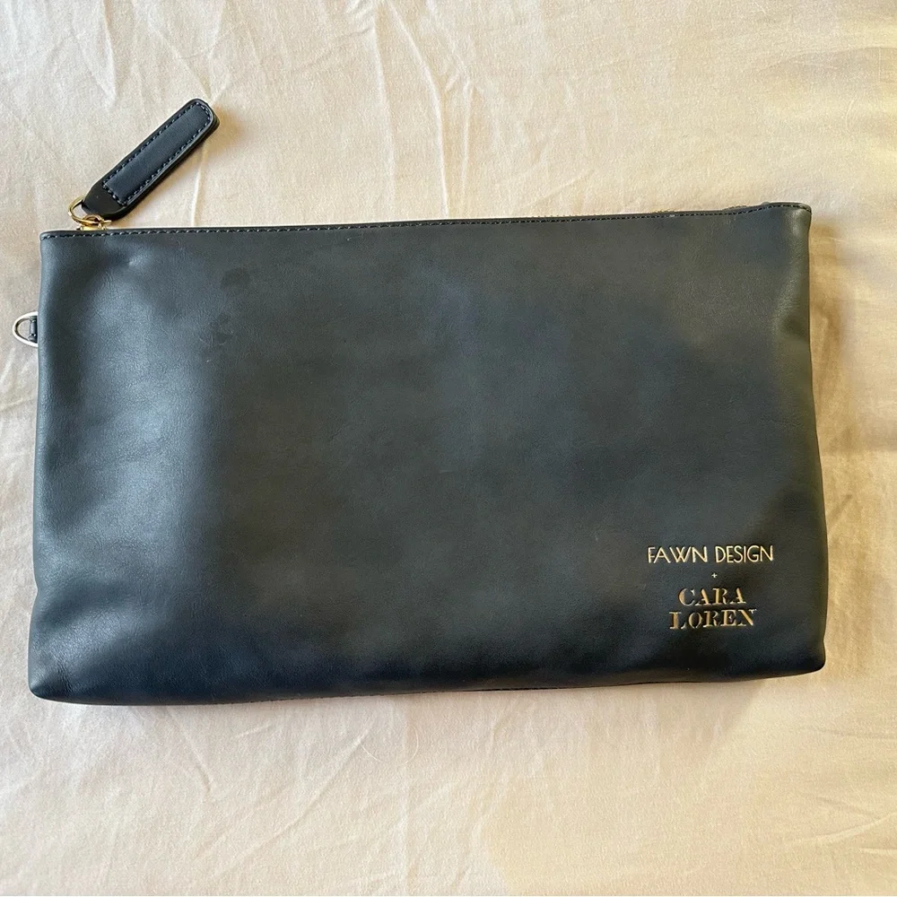 Fawn Design x Cara Loren Gray Leather Changing Pad + Zip Pouch Set